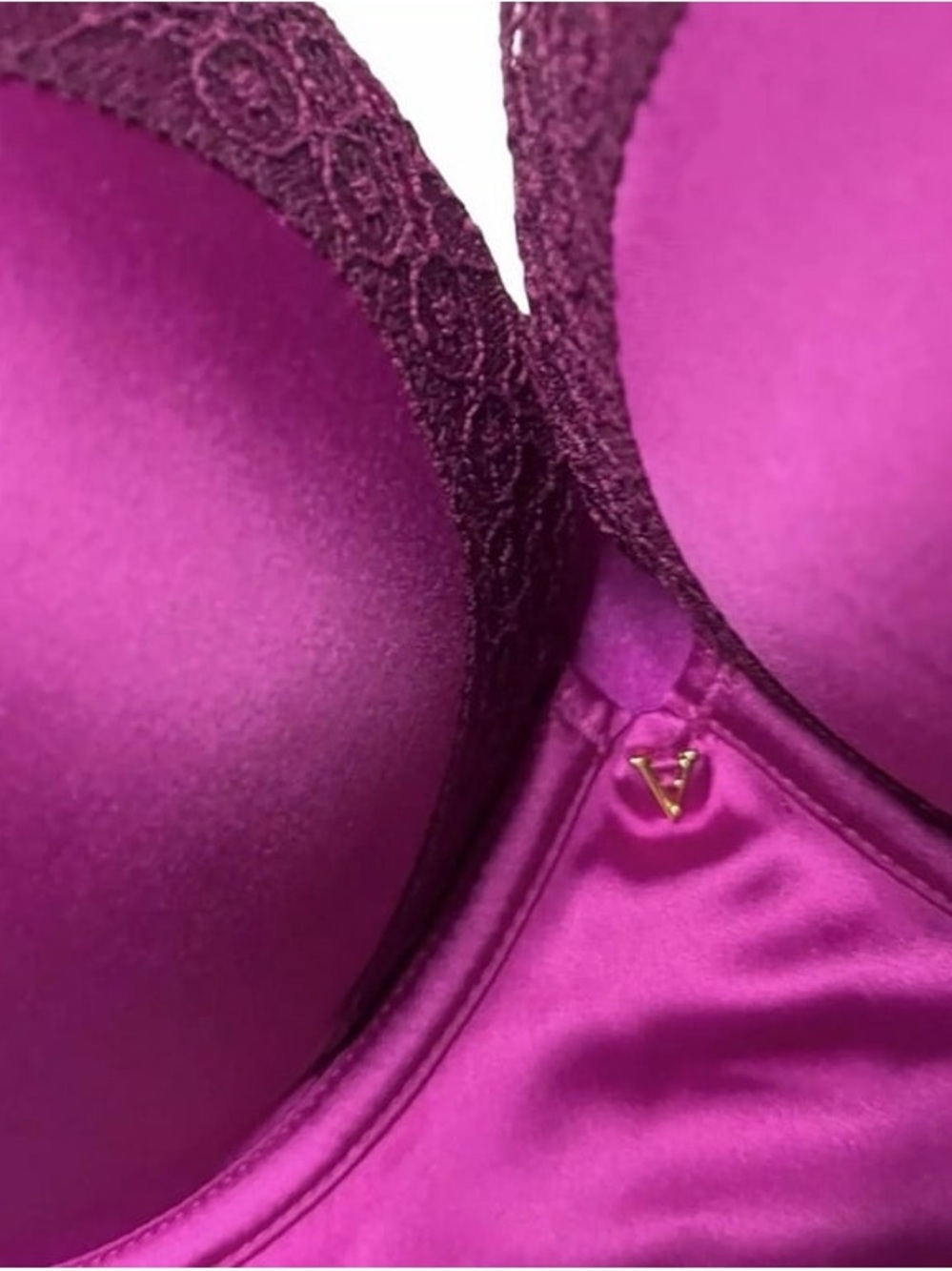 Victoria's Secret Raspberry Satin Longline Bombshell Bra Top with Lace Trim - Picture 5 of 7